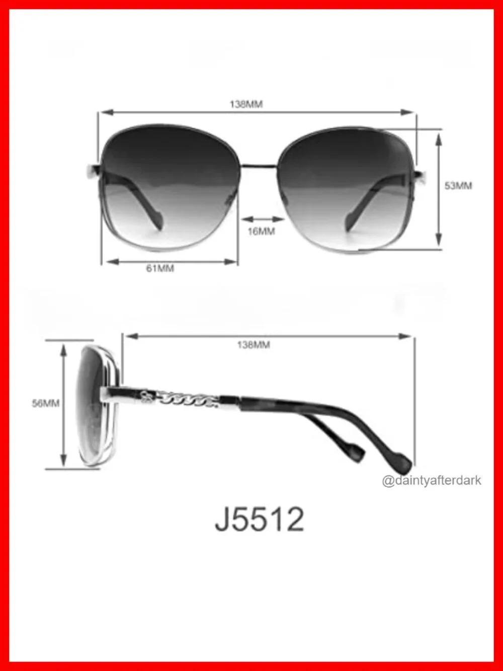 Oversized Metal Square Sunglasses UV400 Protection Women's Eyewear